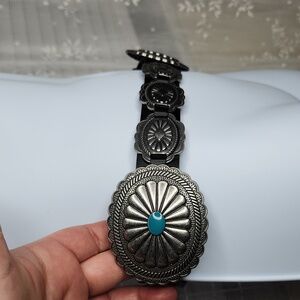 NWT bebe Western Western Boho Black Vegan Silver & Turquoise Concho Belt SzXL